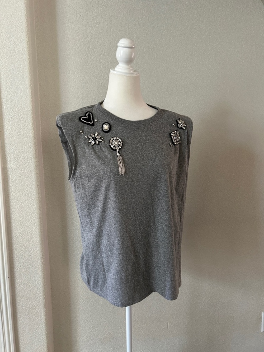 cinq a sept Gray Embellished Sleeveless Tank Top